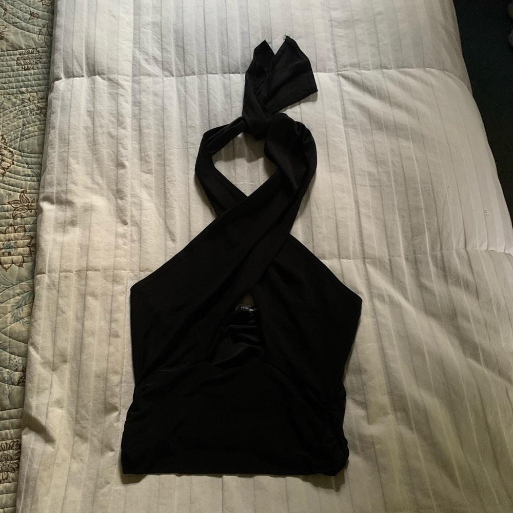 Black Wrap Crop Top with Keyhole Front